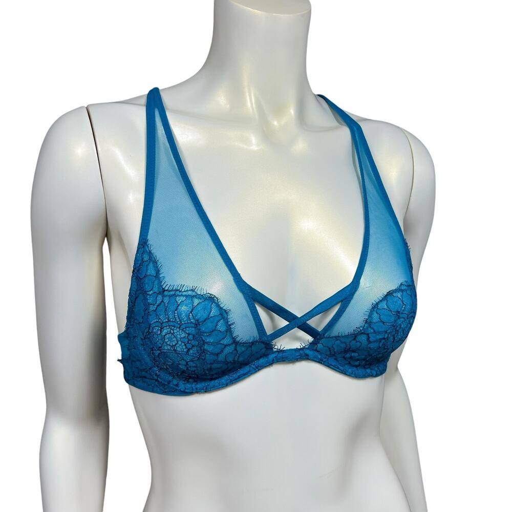 Victoria's Secret Blue Lace Strappy cross back Bra 32B